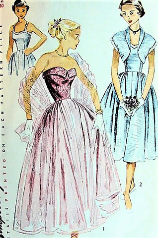 1940s BEAUTIFUL Strapless Evening Party Dress and Bolero Pattern SIMPLICITY 3623 Two Versions Bust 30 Vintage Sewing Pattern