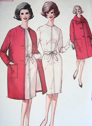 60s STYLISH Slim Dress and FAB Coat Pattern SIMPLICITY 4619 So Jackie Kennedy Style Bust 38 Vintage Sewing Pattern UNCUT