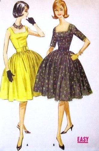 60s BEAUTIFUL Cocktail Party Dress Pattern McCALLS 5729 Square Neckline Full Skirt With Attached Petticoat 1960 Miss America Style Easy To Sew Bust 31 Vintage Sewing Pattern UNCUT