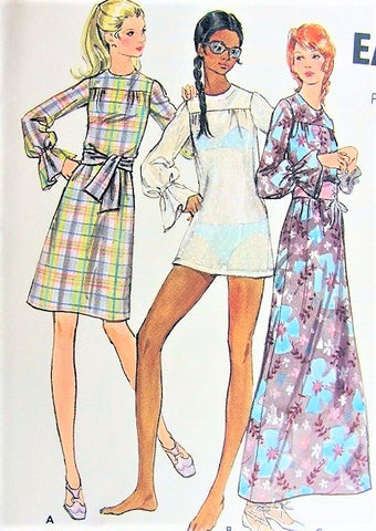 70s DRESS or Beach Cover Up Pattern BUTTERICK 6196 Cute Micro Mini, Regular or Maxi Length Dress, Beach Dress,Swimsuit Coverup Bust 34 Vintage Sewing Pattern FACTORY FOLDED