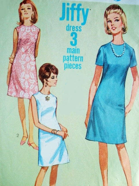 60s MOD Jiffy Dress Pattern Simplicity 7072 Simple To Sew A Line Dress 2 Style Versions Bust 32 Vintage Sewing Pattern FACTORY FOLDED