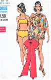 MOD Pantdress Beach Coverup and Swim Suit Pattern VOGUE 7336 Two Pc Bathingsuit and Cute Beach Cover Up Patio Pant Dress Size 10 Vintage Beachwear Sewing Pattern