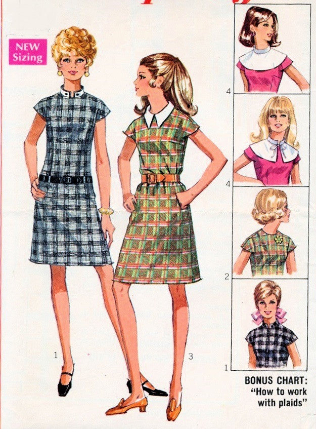 60s Mod Shift Dress and Detachable Collars Pattern Cute Kawaii Dress Style Simplicity 7867 Bust 34 Vintage Sewing Pattern UNCUT