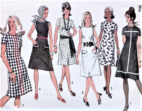70s RETRO A Line Dress Pattern Short Sleeves or Sleeveless Patch Pockets 5 Style Versions Simplicity 9315 Vintage Sewing Pattern Bust 36