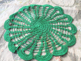 PRETTY Vintage Doily,Christmas Green,Hand Crocheted Doily Farmhouse Decor, French Country Cottage,Unique Design Collectible Doilies