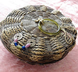 BEAUTIFUL Antique Oriental Sewing Basket With Decorated Lid Glass Beads Antique Coins Glass Ring Sewing Storage Box Basket Collectible Baskets