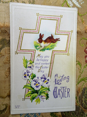 1910s CHARMING Easter Postcard, Embossed Postcard, Bunny Rabbit,Pansy Flowers,Vintage Greeting Card, Eastertide,Antique Postcards, Collectible Postcards