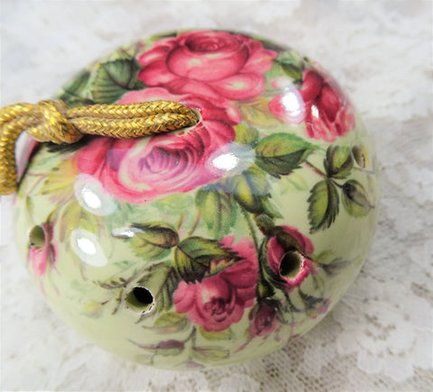 BEAUTIFUL Vintage Pomander ,Potpourri Holder , Hanging Potpourri Ornament ,Romantic Gifts, Floral Pomander, Porcelain Pomander,PINK Roses ,Air Freshener,Vintage Vanity Display