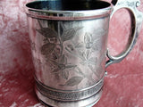 BEAUTIFUL Antique Victorian Silver Baby Cup Christening Mug Floral Engraved Meridan Silver Dated July 31st 1887 Collectible Silver