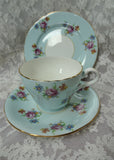 CHARMING Aynsley English Bone China Teacup And Saucer Trio,Cheerful Robin's Egg Blue, Chintz Roses, Teacup and Saucer and Dessert Plate,Cup and Saucer,Collectible Vintage Teacups