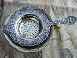 ANTIQUE Art Nouveau Silver Tea Strainer,Floral Repoussé Loose Tea Strainer,Vintage Tea Time,Tea Making,Tea Leaf Strainer Tea Collectible