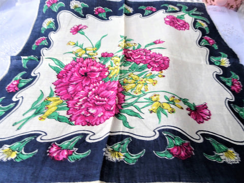 DRAMATIC Vintage Printed Floral Hanky Colorful Flowers Handkerchief To Frame Collectible Hankies,1950s Hankies, 1950s Hanky, 1950s Handkerchiefs, Mid Century Hankies