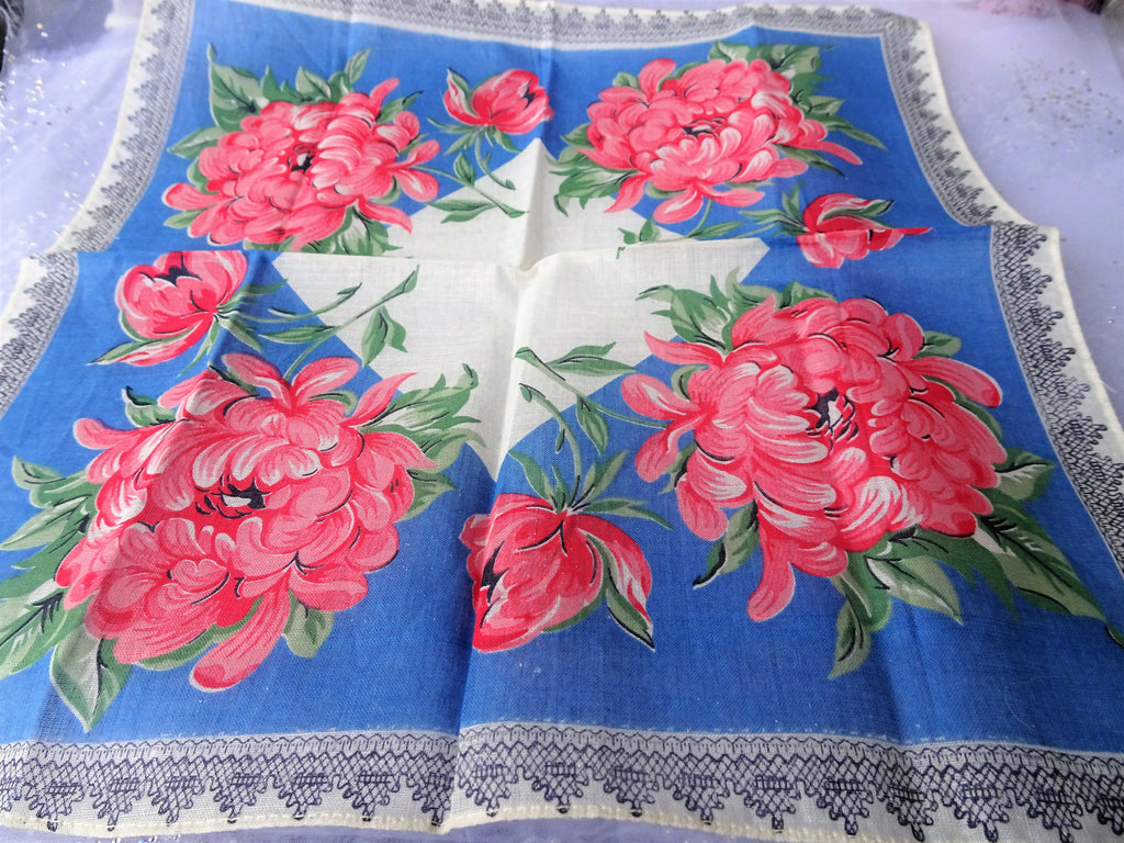 BEAUTIFUL Vintage Printed Floral Hanky Colorful Flowers Handkerchief To Frame Collectible Hankies,1950s Hankies, 1950s Hanky, 1950s Handkerchiefs, Mid Century Hankies
