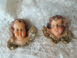 ENCHANTING Pair of Sweet WAX Little Angel Heads, Putti,Cherubs,Wall Decor,Christmas Decorations, Lovely Old European Wax Figures, Hand Painted , Collectible Wax Figures