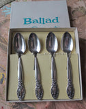 ROMANTIC Set of Silver Demitasse Spoons, Community Silverplate BALLAD Pattern, Set of 4 Boxed Silver Teaspoons, MCM,Collectible Vintage Silver