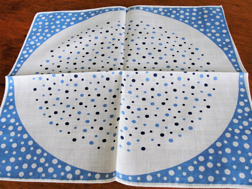 ART DECO Geometric Hanky,Polka Dots Hankie, Deco Pattern Handkerchief,Blue Dot Hankie,Collectible Hankies,Vintage Hankies,Colorful Hanky