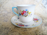 BEAUTIFUL English Bone China Teacup and Saucer, Signed Shelley H Pardoe, Blue Hand Painted Trim, Lush Floral Cup and Saucer, Collectible Vintage Teacups