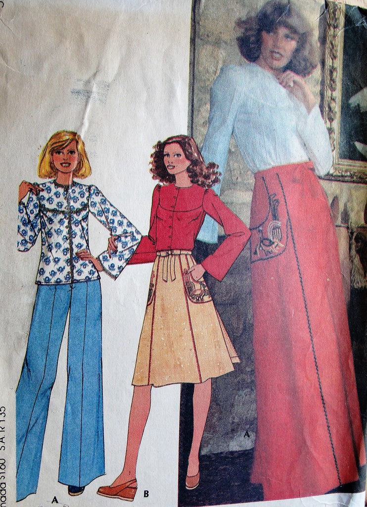 1970s FAB Wrap Around Skirt and Embroidery Transfer Pattern McCALLS 4722 Regular or Maxi Length Wrap Skirts Waist 26.5 Vintage Sewing Pattern