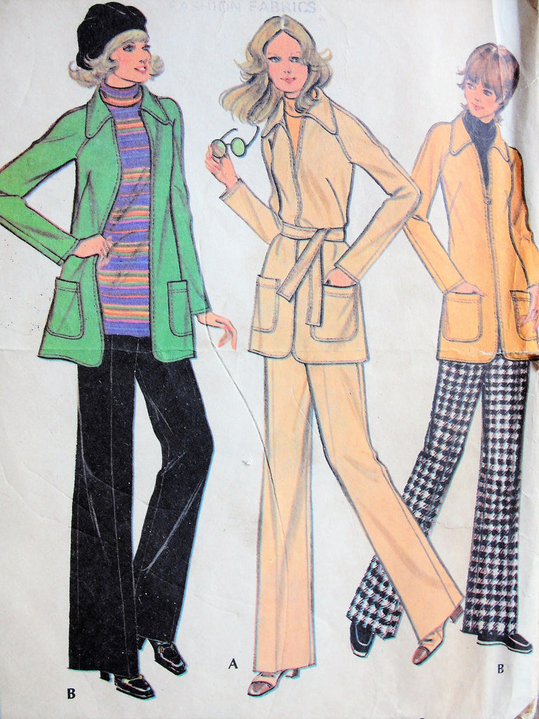 RETRO 1970s McCalls 3345 Sewing Pattern Stretch Knit,Unlined Jacket Long Sleeves,70s Wide Leg Pants Bust 34 Vintage Sewing Pattern