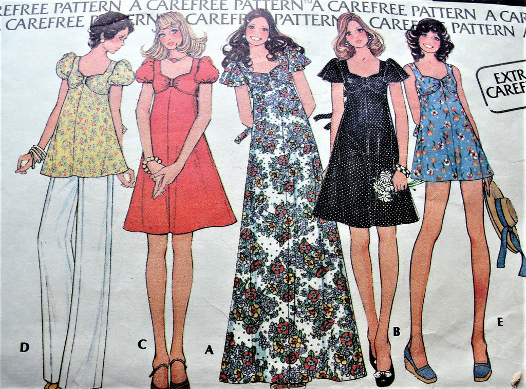 CUTE 70s Maternity Dress or Top and Pants Pattern McCALLS 3975 Sweetheart Neckline,5 Retro Style Versions Bust 36 Vintage Sewing Pattern