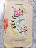 Antique World War 1 Silk Embroidered Birthday Greeting Souvenir Postcard Greeting Card from France