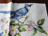 BEAUTIFUL Vintage Printed Hanky BIRDS Hankie BlueJays Blue Birds Handkerchief Lovely To Frame