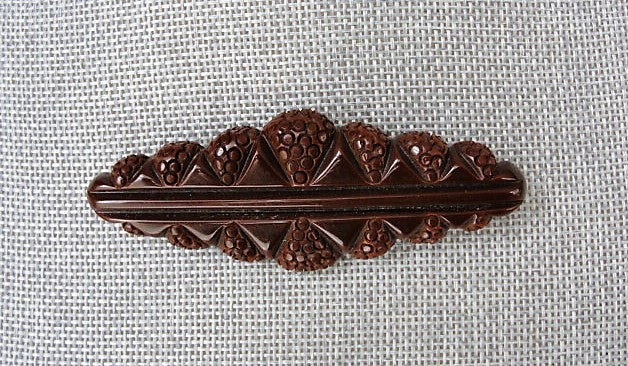 VINTAGE Art Deco Bakelite Brooch, Chocolate Brown Large Pin ,Deeply Carved, Statement Brooch, Raised Geometric Abstract Design,Collectible Vintage Jewelry