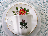 CHEERFUL Christmas Poinsettia Flowers Vintage Teacup and Saucer English Bone China Holiday Cup and Saucer Xmas TeaTime
