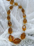 SPARKLING Vintage Art Deco Czech Amber Glass Bead Necklace Dazzling Faceted Beads Fine Old Costume Jewelry