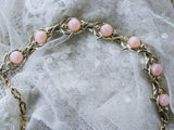 LOVELY 1950s Pink Moon Glow Thermoplastic and Gold Tone Metal Necklace Wear or Collect Vintage Costume Jewelry