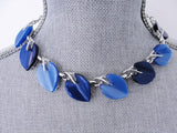 STUNNING 1950s Signed Designer CORO Heart Shape Blue Moon Glow Thermoplastic and Silver Tone Metal Necklace Wear or Collect Vintage Costume Jewelry