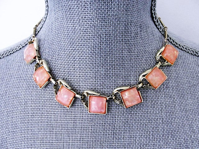 1950s Thermoset Sparkle Pink Thermoplastic and Gold Tone Metal Necklace Wear or Collect Vintage Costume Jewelry