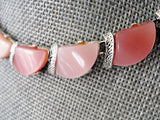 LUSH 1950s Signed Designer CORO Pink Moon Glow Thermoplastic and Silver Tone Metal Necklace Wear or Collect Vintage Costume Jewelry