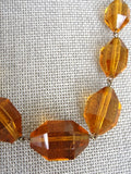 SPARKLING Vintage Art Deco Czech Amber Glass Bead Necklace Dazzling Faceted Beads Fine Old Costume Jewelry
