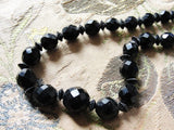 GLITTERING Vintage Black Glass French Jet Bead Necklace Gorgeous Faceted Beads Vintage Costume Jewelry