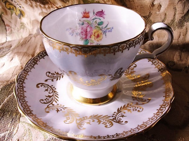 LOVELY English Bone China Teacup and Saucer by GROSVENOR Lush Cup and Saucer Vintage Tea Time China