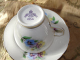 CHARMING Pansy Flowers Teacup and Saucer Delphine English Bone China Sweet Pansies Vintage Cup and Saucer Tea Time China