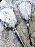 Elegant Antique Edwardian Sterling Silver Vanity Set Hand Mirror and Brush Bows Roses and Engraved Stripes Perfect Gift or Add To Silver Collection