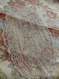 ANTIQUE Hand Knotted Lace Oval Doily Beautiful Example of fine Workmanship Frame It