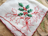 Vintage HOLIDAY Decor Novelty Handkerchief Hanky Hankie HollyBerry Christmas Hankies Xmas HollyBerries Colorful Winter Hanky Holiday Decor