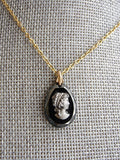 1930s CZECH Glass Victorian Revival Black Glass Cameo Necklace Pendant, Classic Beautiful Lady Cameo, Romantic Necklace, Bridal Necklace, Collectible Old Costume Jewelry,Gifts For Her