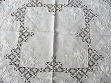 GORGEOUS Antique Victorian Fancy Small Tablecloth Table Topper Amazing Drawnthread Work, Raised WhiteWork Embroidery, French Country, Farmhouse Decor, Fine Antique Linens