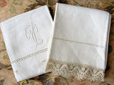 GORGEOUS Antique French Natural Linen Pillowcase With Bobbin Lace Trim Fine Vintage Linens