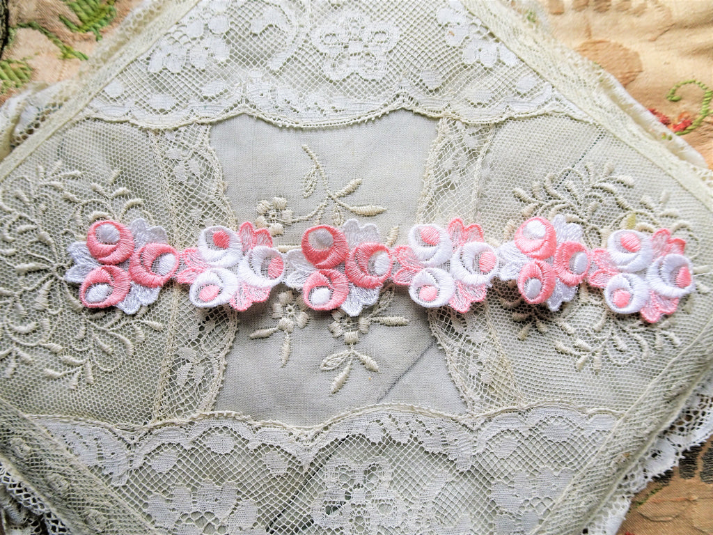 PRETTY Embroidered Organdy Small Applique Trim, Perfect For Dolls,Heirloom Sewing, Journals, Collectible Textiles