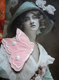LOVELY Vintage Applique, French Embroidered Pink Butterfly Applique, Heirloom Sewing,Collectible Lace