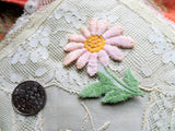 LOVELY Embroidered Pink Daisy Flower Applique Trim,Perfect For Dolls,Heirloom Sewing, Journals, Collectible Textiles