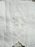 Antique French White On White Embroidered Fleur-de-lis Flounce Trim,Heirloom lace,For Dolls Christening Gowns Bridal, Journals, Fine Crafts,Collectible Vintage Lace