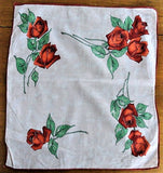 50s Beautiful VINTAGE Printed Red ROSES Hanky Colorful Floral Handkerchief To Frame Collectible Hankies Shabby Chic Hankies To Collect