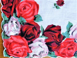 50s Beautiful VINTAGE Printed Red ROSES Hanky Colorful Floral Handkerchief To Frame Collectible Hankies To Collect Give As Gift
