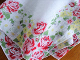 LOVELY Vintage Floral Printed Hanky Handkerchief Pink Roses Collectible Hankies